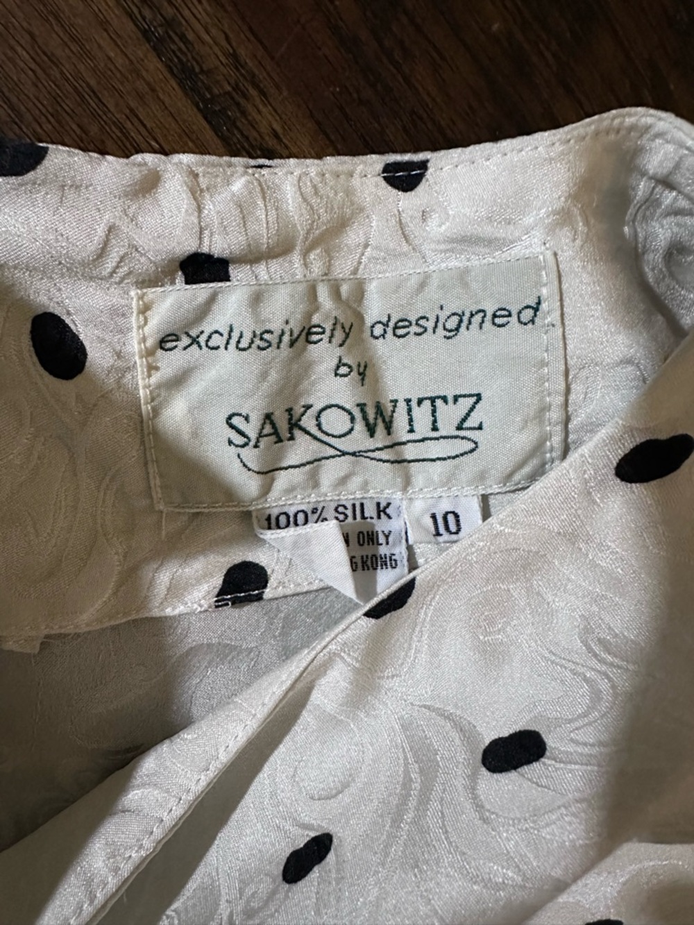SAKOWITZ 100% Silk Polka Dot Asymmetrical Draped Midi Dress Size 10 Vintage - Picture 3 of 11